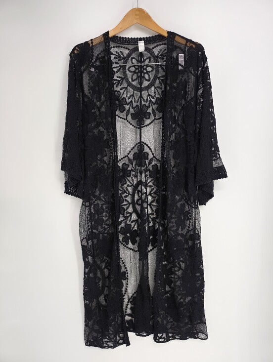 Other - Black Floral Lace Kimono Cardigan Sheer Open Front Boho Festival
